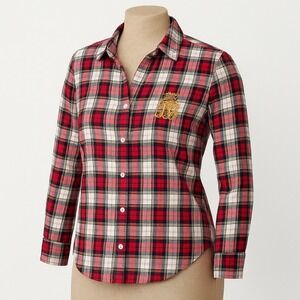 Lauren‎ Ralph Lauren Plaid Sleep Shirt Womens M Tartan Crest Logo Preppy Classic
